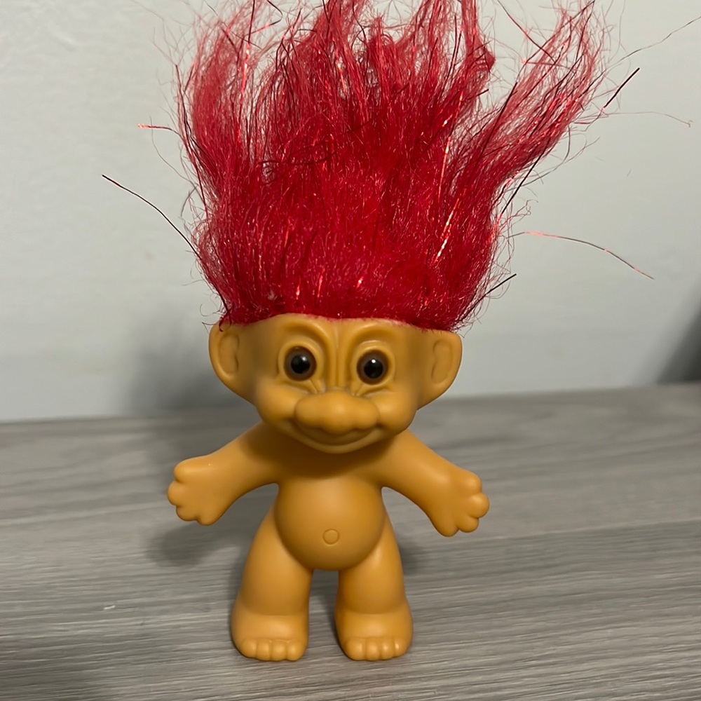 Vintage Russ Troll with Red Tinsel in her Hair, EUC